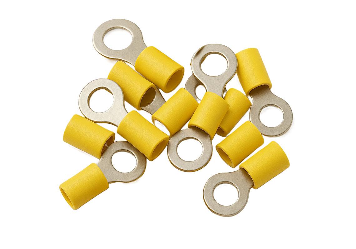 100 COSSES JAUNES À OEIL PRÉ-ISOLÉES À MANCHON PVC - SECTION CÂBLE : 2,63-6,64 mm²